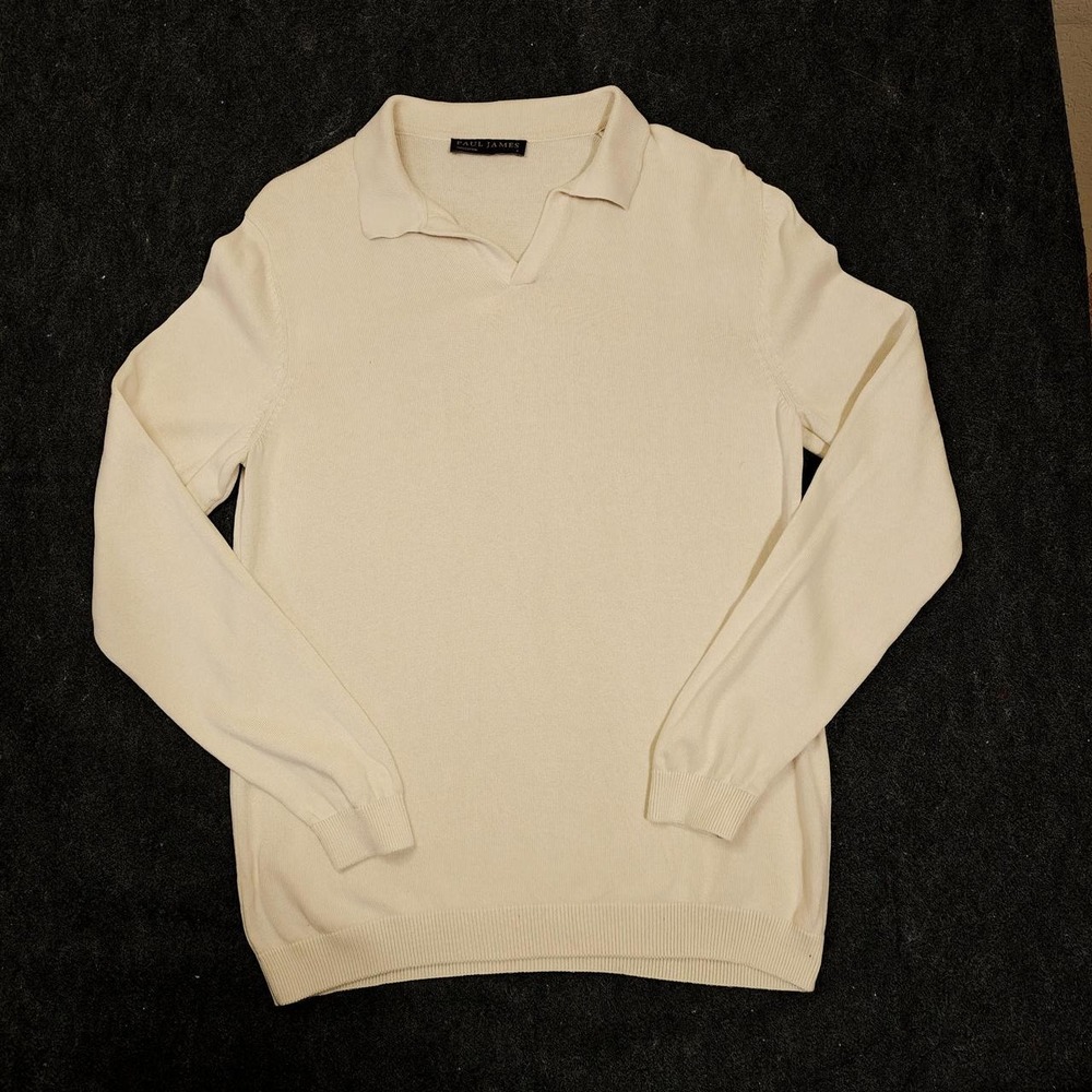 Paul James Knitwear Cream 100% Cotton Knitted Polo Sweater Womens Small